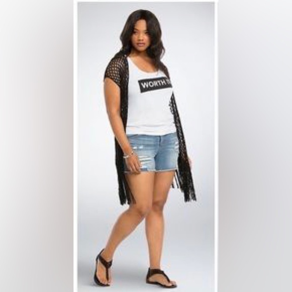 Torrid Open Stitch Fringed Hem Sleeveless Sweater Cardigan Size 4